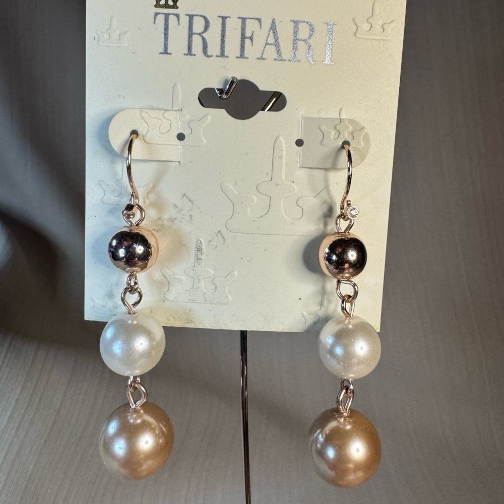 Trifari Gold and Silver Pearl Earrings